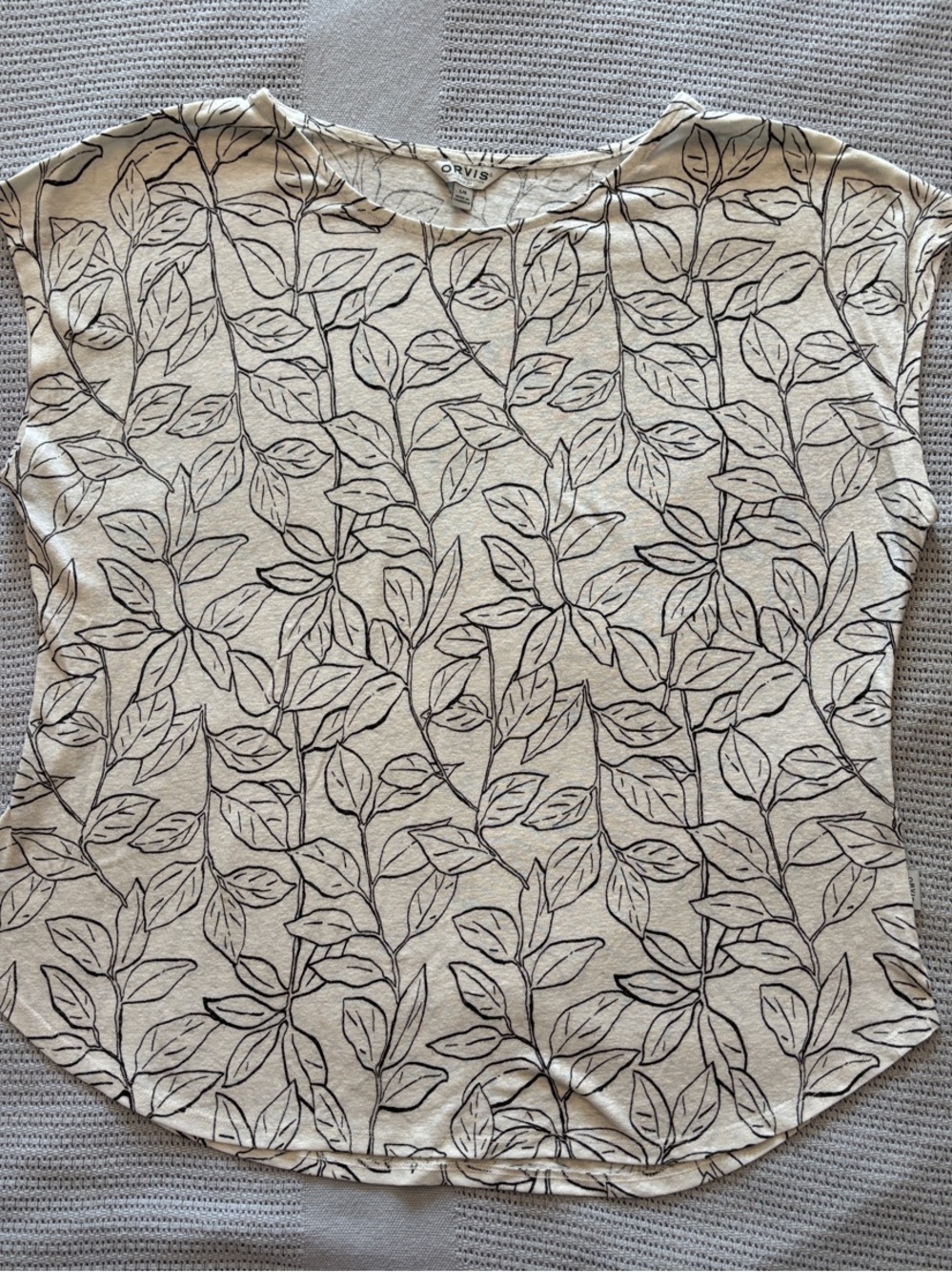 Orvis Cream Short Sleeve Leaf-Print Tee